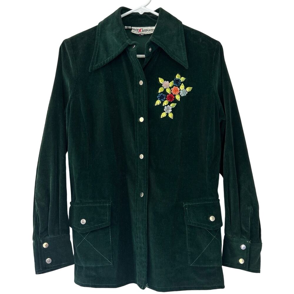 Vintage Maximum Corduroy button up Cottagecore 
sequins flowers back fairy L